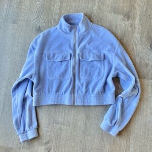 Aerie Light Blue Corduroy Cropped Bomber Jacket Small